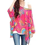 Doinshop Elegant Female Blouses Bohemian Print Loose Tank Batwing Sleeve Shirts (L)