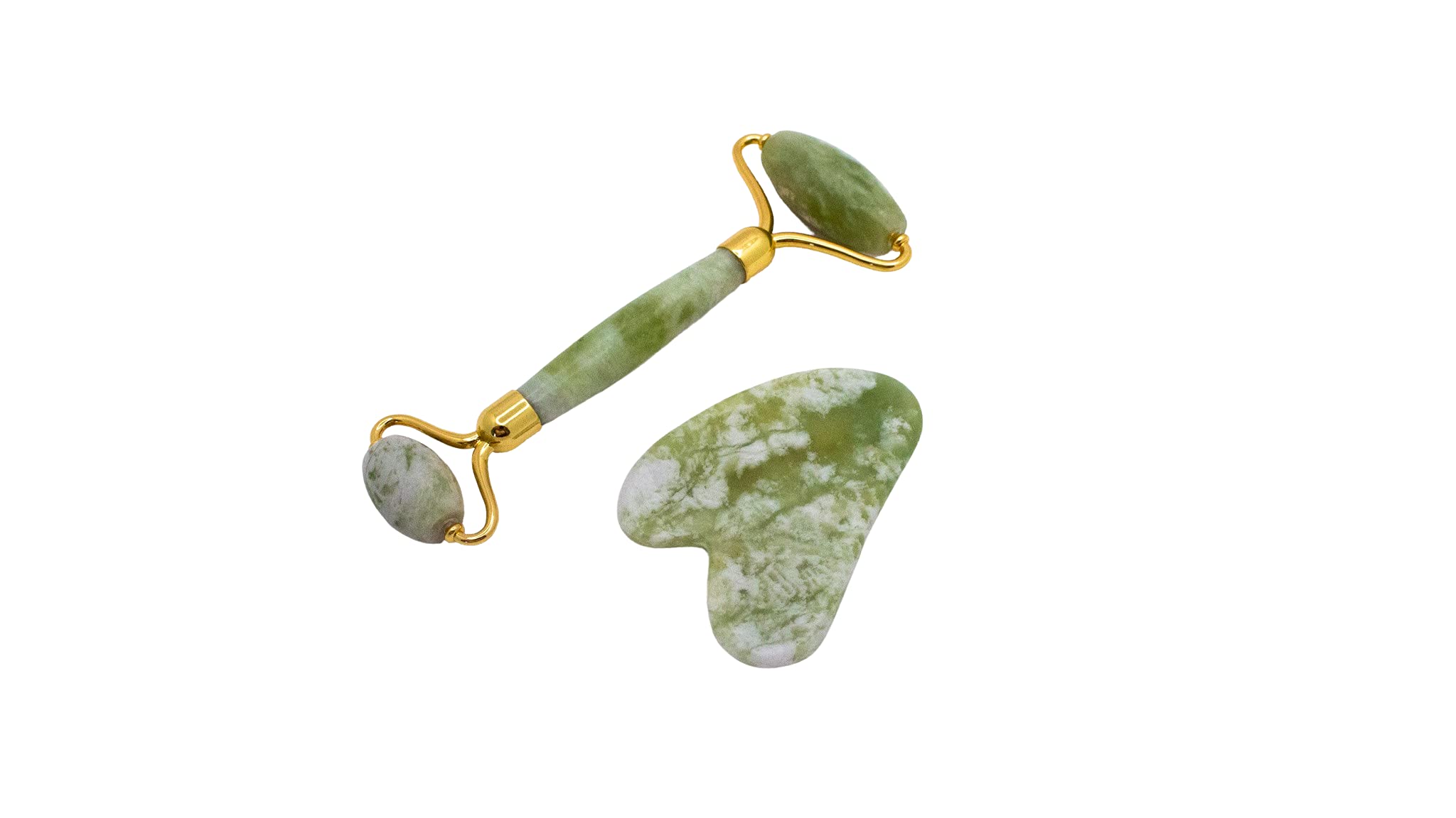 Jade Roller and Gua sha Premium Quality Rejuvenating Natural Massage Roller Set for Face, Neck, Back and Legs (Green)