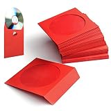 Flexzion 100 Pack CD DVD Thick Paper Sleeves (Red) Standard Envelope Cases Display Storage Premium with Window Cut Out and Flap for Music Movie Video Game Disc