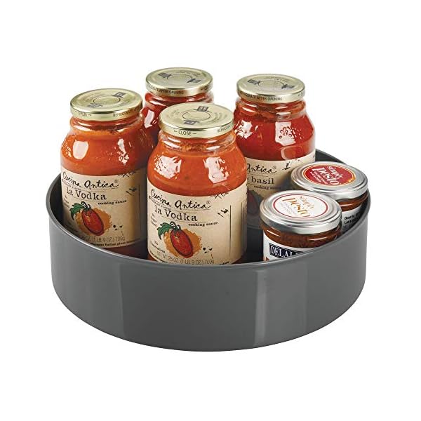 mDesign Lazy Susan Turntable Condiment Holder – Plastic Revolving Condiments and Spice Rack – Kitchen Storage Unit for…