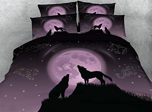 Scorpio Libra Leo Purple Wolf 3D Printed Bedding Sets Twin Full Queen King Cal King Size Duvet Covers Pillow Covers Animal Galaxy Home Textiles for Adults Teens Children Bedroom Set (Twin)