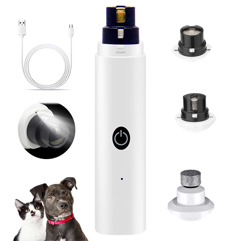 aiworth Electric Dog Nails Clippers - Low Noise Painless Pet Nail Trimmer with LED Light - Fast Rechargeable Dog Claw grinder Nail File for Large Medium Small Dogs Cats