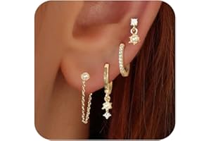 EWRKBRㅤ Gold Earrings for Women, 14k Gold Plated Dangle Huggie Earrings for Women Trendy Dainty Gold Hoop Earring Stacks Hypoallergenic Pearl Chain Drop Cartilage Earring Fashion Womens Jewelry