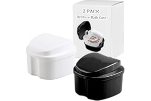 THINKPRICE Denture Bath Box Cup Container Case, Complete Clean Care for Dentures, Clear Braces, False Teeth, Mouth Guard, Night Guard & Retainers,Traveling (Black & White)