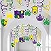 Supla 30 Pcs Mardi Gras Hanging Swirl Decorations Party Swirls Hanging Steamers Foil Hanging Ceiling Décor Swirl Streamers with Crown Mask Cutouts for Mardi Gras Party Supplies Photo Booth Backdrop