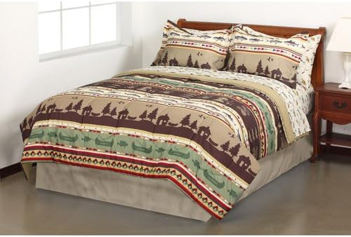 Amazon Com 8pc Fishing Outdoor Cabin Rustic Queen Comforter Set