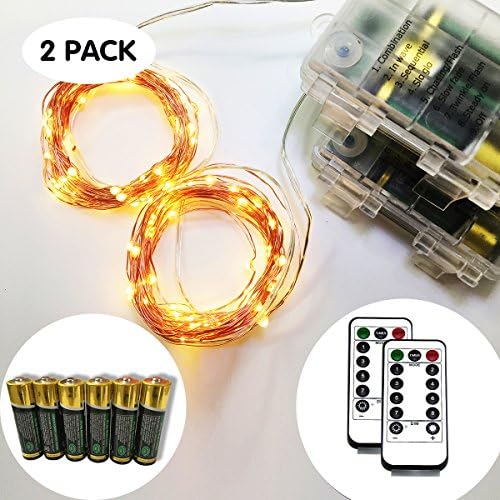 [2 PACK] Qicai H LED String Lights Copper Wire Lights, Waterproof Starry String Lights Battery Operated, Décor Rope Lights For Decorative Christmas Holiday, Wedding, Party(50 LEDs, 16 ft, Warm White)