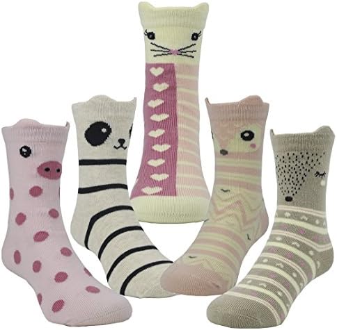 Kids Toddler Girls Fashion Cute Crew Cotton Socks for Little Girl (Pack of 5) (30 Months-5 Years/Shoe size:7.5-10.5, Style 4)