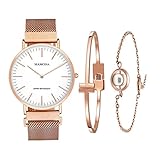 MAMONA Women's Rose Gold Quartz Watch Gift Set Waterproof Mesh Band Wristwatch Ultra Thin L3881RGGT