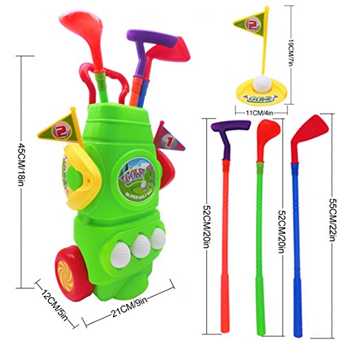 RuiyiF Toy Golf Clubs Set for Kids Toddlers Boys Girls with 3Golf Balls, 3Golf Clubs, 2Ball Holes,2Flags,1Trolley Case - Green