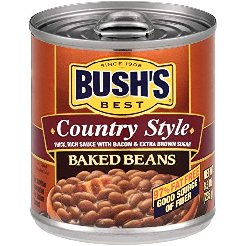 BUSH’S BEST 8.3 OZ CANNED BAKED BEANS, COUNTRY STYLE WITH BACON AND BROWN SUGAR, SOURCE OF PLANT BASED PROTEIN AND FIBER, LOW FAT, GLUTEN FREE, (PACK OF 12)