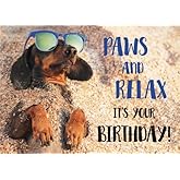 Gooji 5x7 Paws and Relax Dachshund Birthday Card – Funny Dog-Themed Greeting Card with Relaxing Beach Vibes for Animal Lovers and Special Celebrations