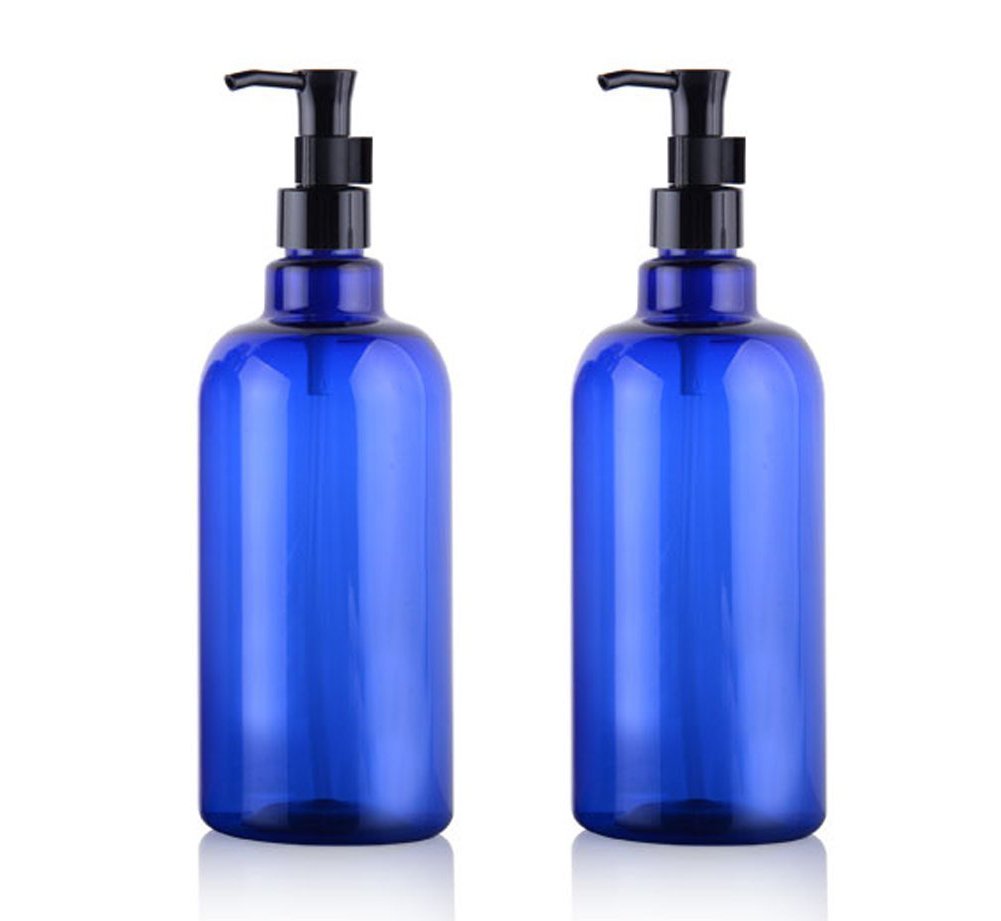 2PCS 500ml Plastic Pump Bottles Jars Containers with Black Pump Makeup Cosmetic Bath Shower Toiletries Liquid Containers (Amber)