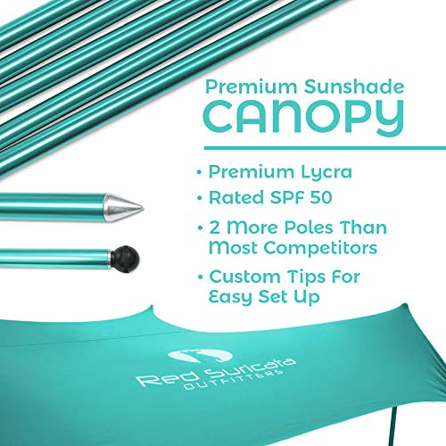 Red Suricata Family Beach Sunshade - Sun Shade Canopy | UPF50 UV Protection | Tent with 4 Aluminum Poles, 4 Pole Anchors, 4 Sandbag Anchors | Large & Portable Shelter Tarp (Turquoise, Medium) - Thumbnail 4