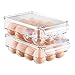 mDesign Stackable Plastic Covered Egg Tray Holder, Storage Container and Organizer for Refrigerator, Carrier Bin with Lid and Handle - Holds 12 Eggs - Pack of 2, Clear