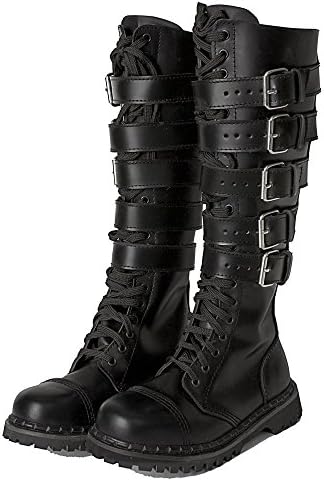 Leather Steel Toe Knee High Strapped Biker Steampunk Gothic Grunge Hipster Men's Boots