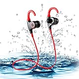 Bluetooth Headphones, Water-proof Wireless 4.1 Noise Cancelling Stereo Earphones, Secure Fit for Sports with Built-in Mic (Red) (Red)