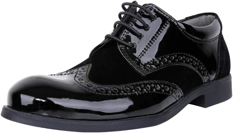 Boys Suede and Patent Lace up Formal Oxford Brogue Shoes