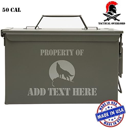 Tactical Overlord Property of Ace Howling Wolf Moon Laser Engraved Personalized Metal Ammo Can Waterproof Storage Box for Hunting Fishing and Ammunition