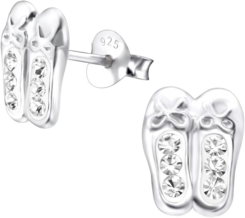 Ballet Shoe Earrings Sterling Silver with Sparkly Crystals Gift