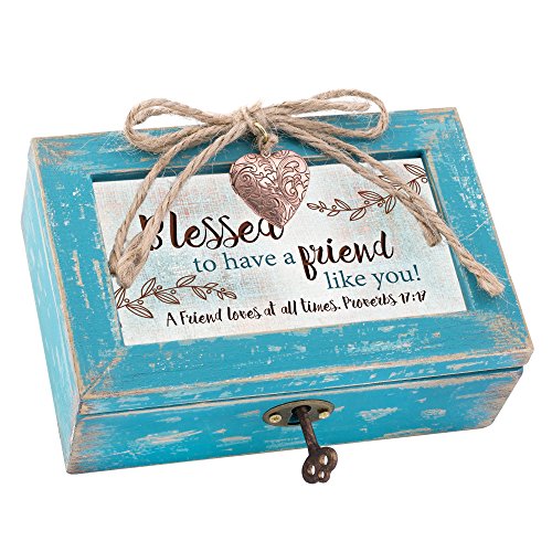 Blessed to Have Friend Teal Wood Locket Jewelry Music Box Plays Tune We Have a Friend in Jesus