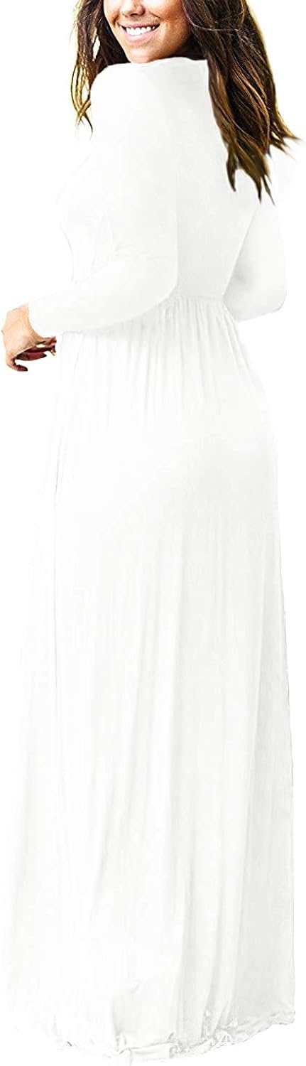 VIISHOW Women's Long Sleeve Loose Plain Empire Waist Maxi Dresses Casual Long Dresses with Pockets at  Women’s Clothing store