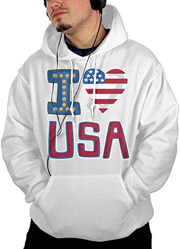 I Love America Men's Ultimate Classic Pullover Long Sweatshirts Heavyweight Fleece Hooded Jacket XXL White
