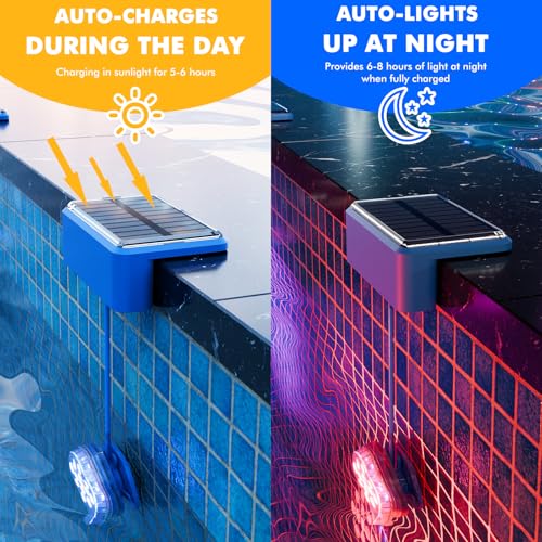 Quntis Set of 2 Solar Pool Lights, LED Solar Pool Lights with Remote Control [Multicoloured & Warm White] for Spa, Aquarium, Garden, Fountain, Party, IP68 Waterproof Solar Pool Lights, 1500 mAh