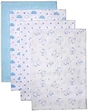 Nuby Cuddly Soft Baby 4 Piece Receiving Blanket Set, Puppy Print, Blue, 28