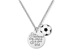 Sportybella - Soccer Charm Necklace, Engraved (She Believed, She Could, So She Did) Pendant Necklace, Personalized Necklace with Inspirational and Soccer Charm, Personalized Gifts for Women