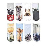 Zmart Women's Invisible Socks 3D Printed Cartoon Animal Dog Patterns Anklet Hosiery