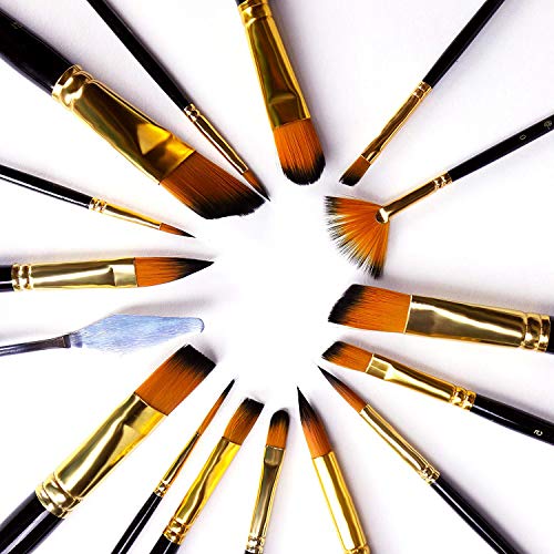 Paint Brushes Set, 15 Different Sizes Art Paintbrushes with Free Mixing Tray, Palette Knife, Paint Sponge and Pop-up Carrying Case for Watercolor, Acrylic, Oil Painting