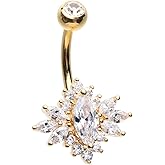 Pierced Owl 14GA Stainless Steel CZ Crystal Sunburst Belly Button Ring