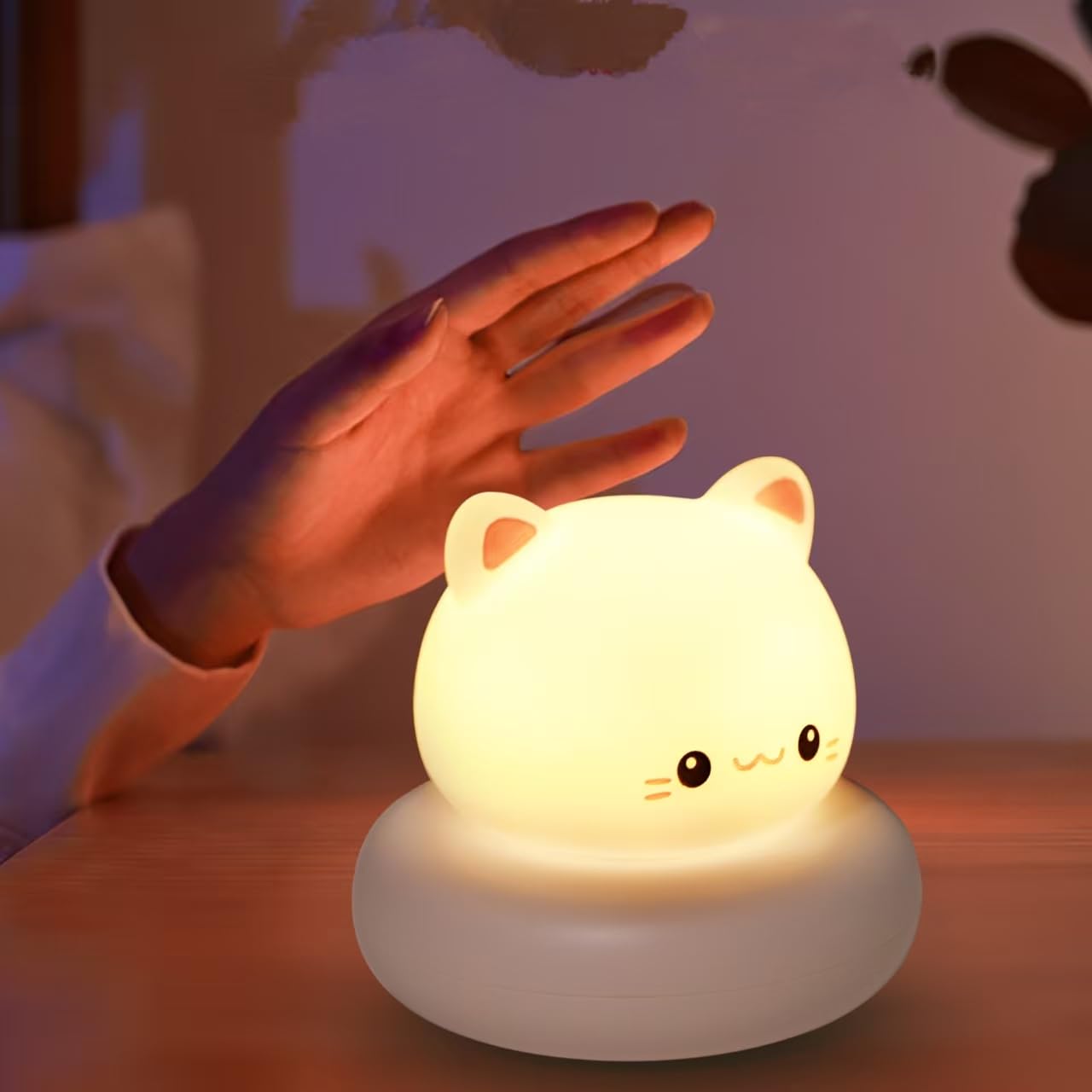 Miawtro Night Light for Kids, 3 Brightness Settings Tap-Activated Silicone Cat Lamp, Cute Kids Night Light with USB Rechargeable, Kawaii Nightligh for Boys Girls Toddlers Gift
