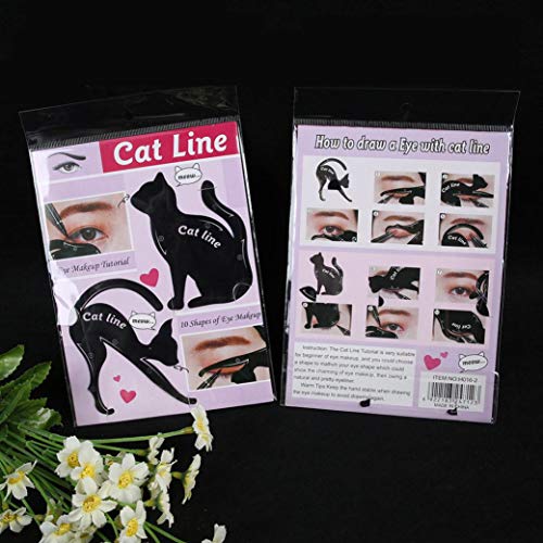 Jeeke Women Cat Line Pro Eye Makeup Tool Cat Line Stencils Multifunction Women Eye Card (Black, 2 Pcs)