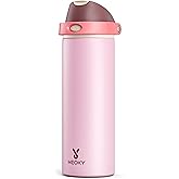24 oz Insulated Water Bottle for Sports: Meoky Stainless Steel Water Bottle with Straw and Spout Lid - Leak Proof, Cold for 24 Hours, Fits in Car Cup Holder, BPA-Free for Women Travel, Angel Food Cake