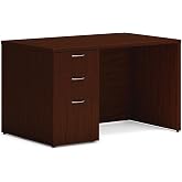 HON MOD Computer Desk, Office Desk with 3 Drawers, Mahogany | 48" computer desk with drawers, home office desks, cable management, and durable workstation table
