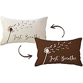 ULOVE LOVE YOURSELF Dandelion Throw Pillow Cover with Just Breathe Quote 12" x 20" Farmhouse Rustic Lumbar Pillow Covers Inspirational Cushion Covers Meditation Gifts (Brown)