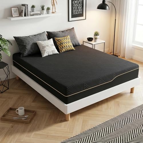 SAFONUS Colchón King Size de Memory Foam 20CM, Colchón para el Dolor de Espalda, Cama de Gel de Cobre Refrigerante en Una Caja, Firmeza Media Terapéutica, Soporte Ergonómico, 200x190cm, Negro