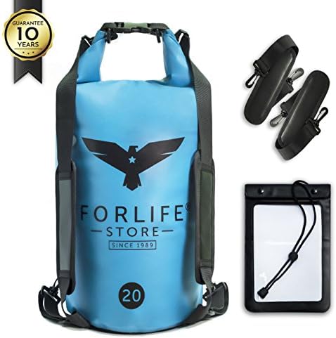 Premium Dry Bag Waterproof Sack Pack with Clear Plastic Panel, Padded Shoulder Straps, Bonus Waterproof Case | The Best Gear for Outdoor Activities and Sports | Green Blue 10L 20L by ForlifeStore