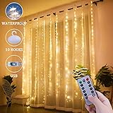 Window Curtain String Lights, 300 LED USB Powered String Lights, 8 Lighting Modes Waterproof Decorative Lights for Bedroom Wedding Party Backdrop Outdoor Indoor Wall Decoration(9.8x9.8 Ft)
