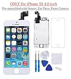 Glob-Tech iPhone 5S LCD Display Screen Replacement Touch Digitizer Full Assembly for iPhone 5S with Preassembled Components (Facing Proximity Sensor, Ear Piece, Front Camera) and Repair Tools, White