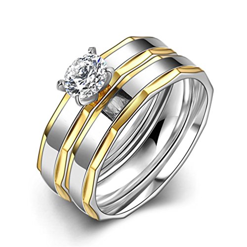 HMILYDYK Stainless Steel 2 Pcs A Set Ring Cubic Zirconia CZ Eternity Promise Wedding Band Sizes 6 - 9 (Size 6)