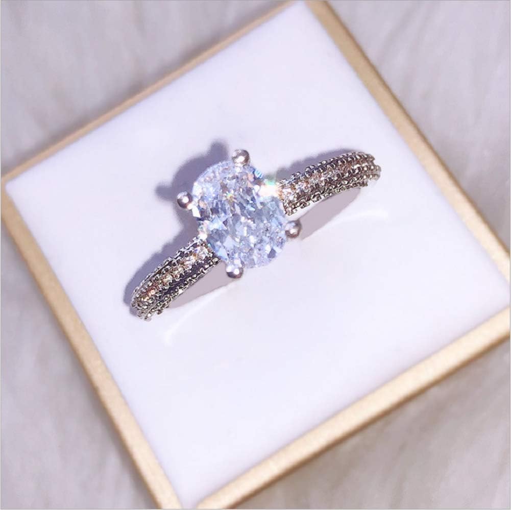 Duan Oval Cut White Topaz Natural Gemstone Ring in Sterling Silver Women Cubic Zirconia 3ct CZ Engagement Wedding Band Ring Size 6-10 (Size 8)