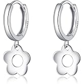 SLUYNZ Solid 925 Sterling Silver Flower Hoop Earrings for Women Teens Cute Flower Hoop Earrings Huggie