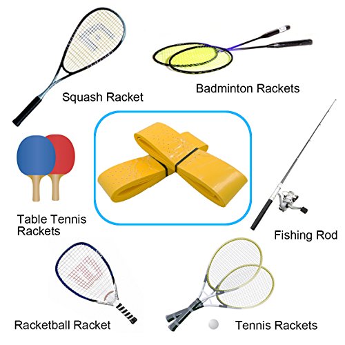 QY 2Pack Widened Perforated Super Absorbent Tennis Racket Overgrip Anti Slip Badminton Racket Tape Wrap Table Tennis Racket Tape, Yellow