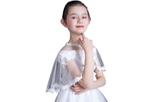 SLENYUBRIDAL Girls Lace Flower Girl Bolero Shrugs Shawl Wrap Kids Spring Summer Party Dress Cover Up
