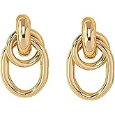14K Gold/Silver Plated Statement Geometric Earrings for Women Chunky Gold Knot Link Drop Dangle Earrings Trendy Jewelry Gift (Gold Knot BL1025)
