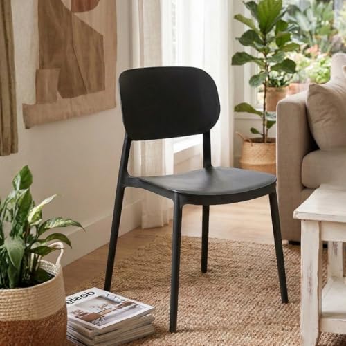 MARCOLO Como Chair, Modern Minimal Plastic Dining Chair, Ergonomic Curved Backrest, Lightweight & Durable Indoor/Outdoor Chair for Kitchen, Dining Room, Café & Patio (Black)