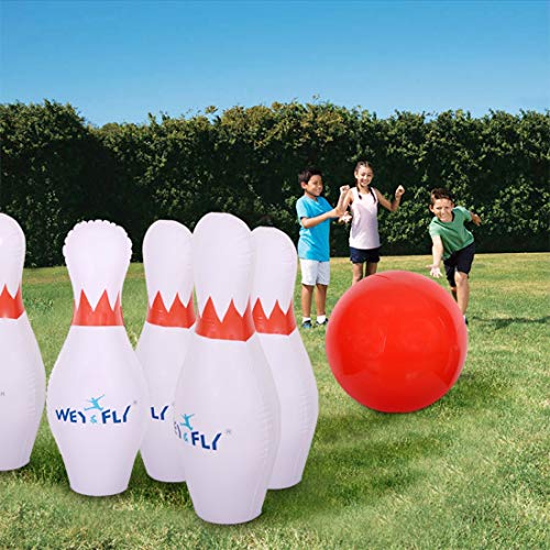 WEY&FLY Giant Inflatable Bowling Game Set - Jumbo Size - 6 27" Pins and 1 24" Ball and 1 Pump, Giant Indoor and Outdoor Game, Fun for Kids of All Ages, A Great Party Game for Kids and Family